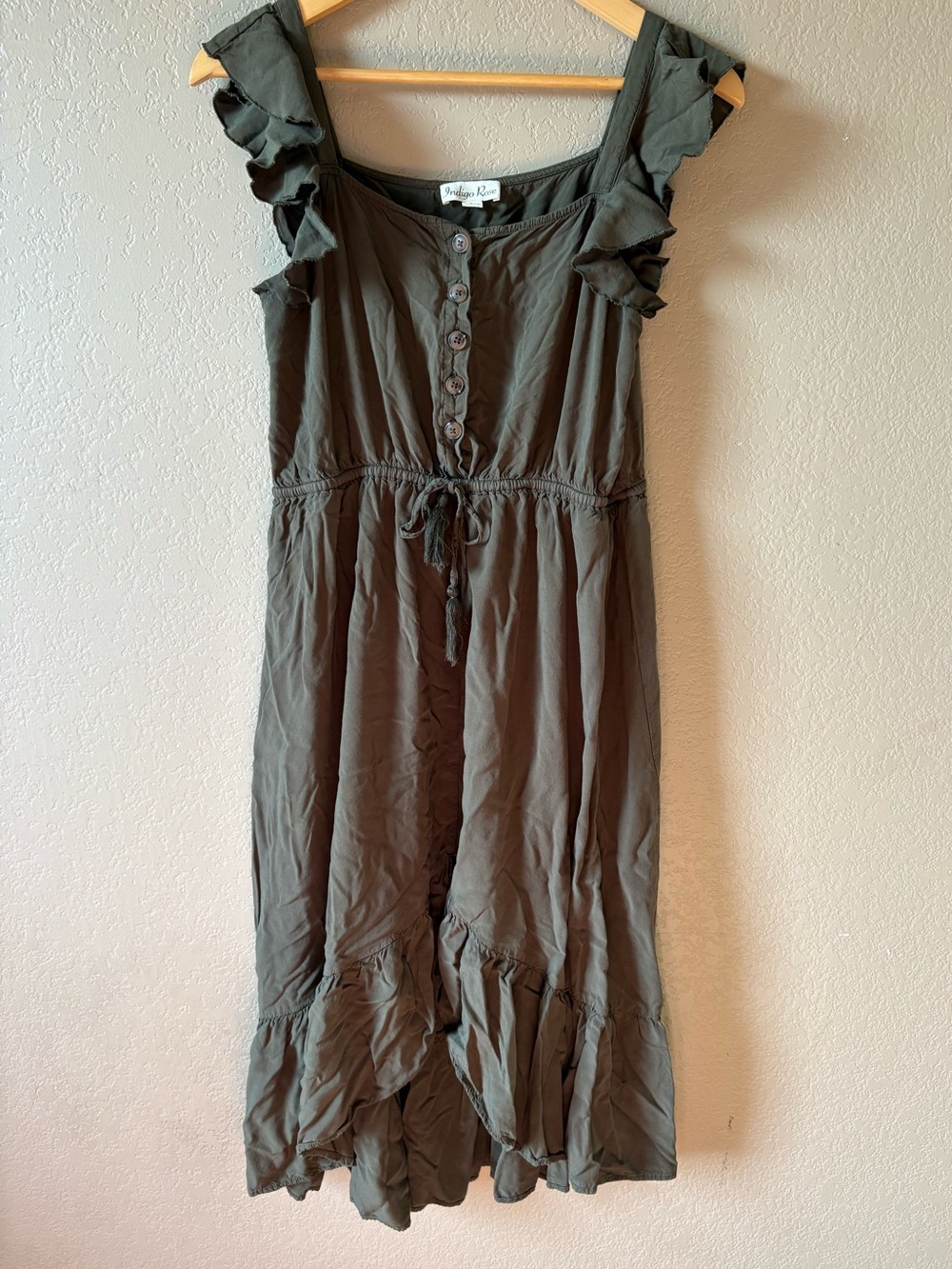 Indigo Rose Large Green Hi Lo Dress Ruffles Cottagecore Boho Indie Prairie